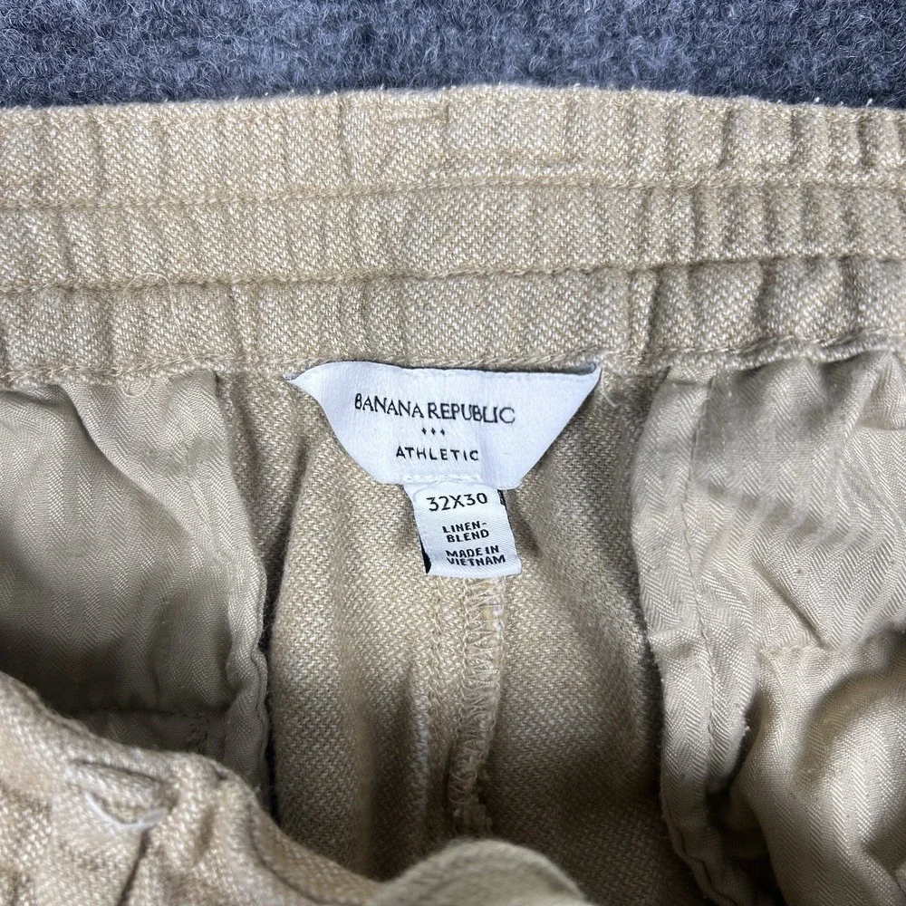 Banana Republic Heritage Linen Blend Pants Men 32x30 Drawstring Button Fly Beach
